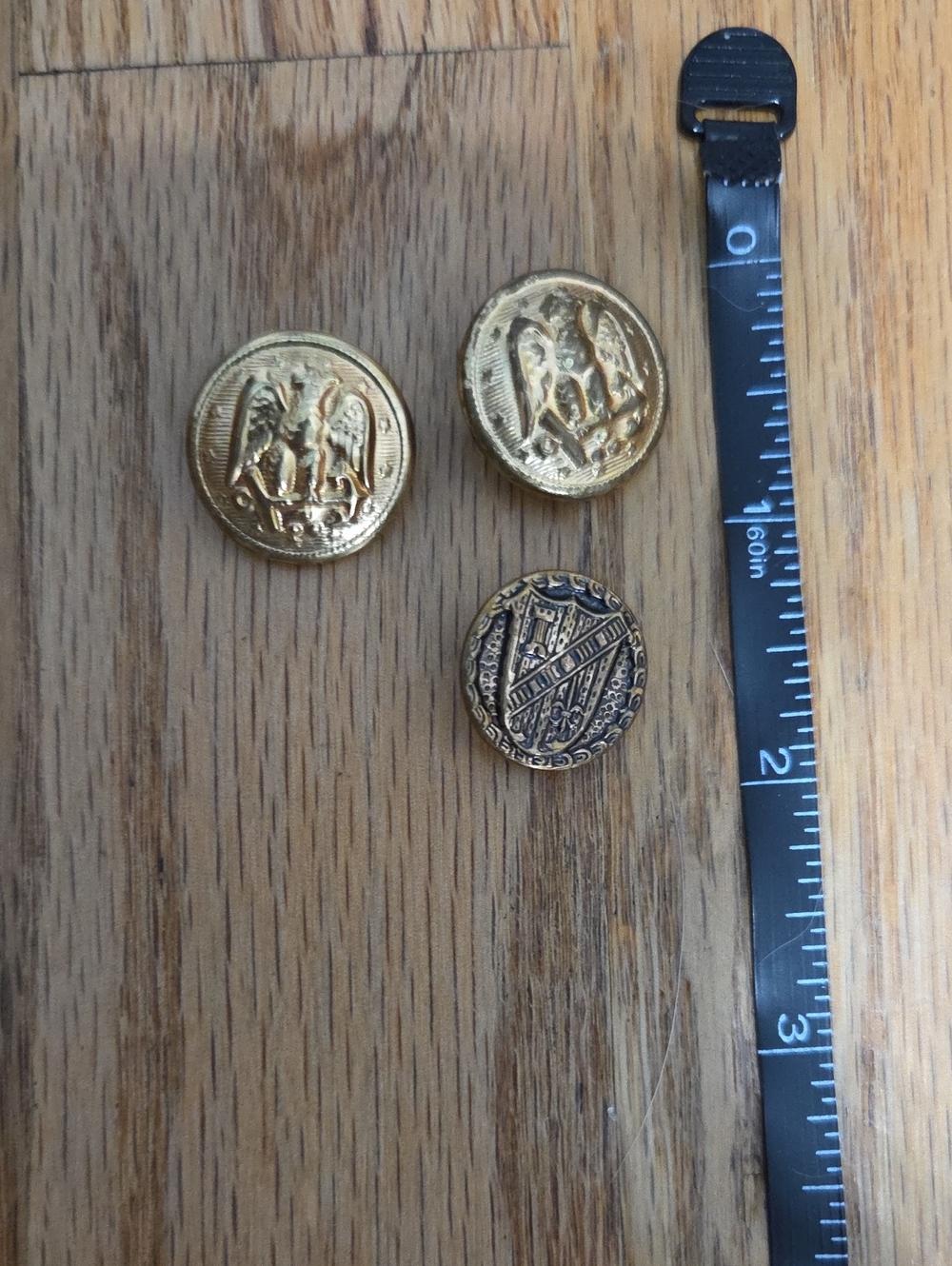 Set of Three Decorative Gold Buttons